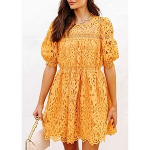 Just Me Sunflower Fields Crochet Lace Mini Dress Marigold Size XL / Néw No Tags